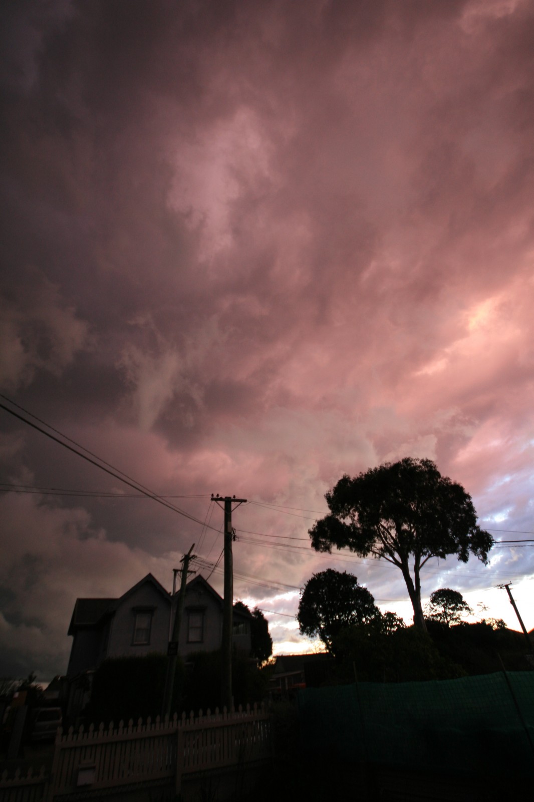 pink and blue sky as the sun was setting just prior to a lightning storm